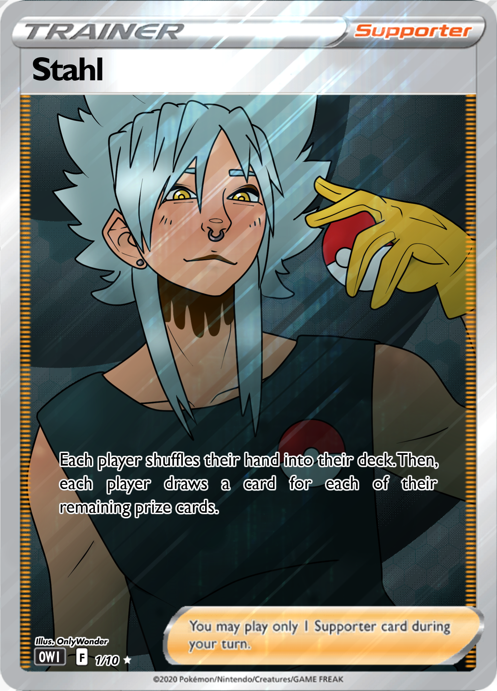a pokemon fan card with an image of Stahl.